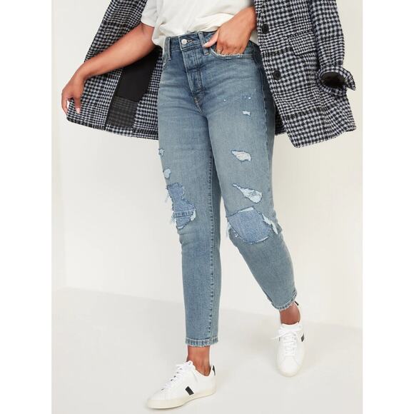 Old Navy Denim - Old Navy Women’s High-Waisted Button-Fly O.G. Straight Ripped Ankle Jeans 8 Tall